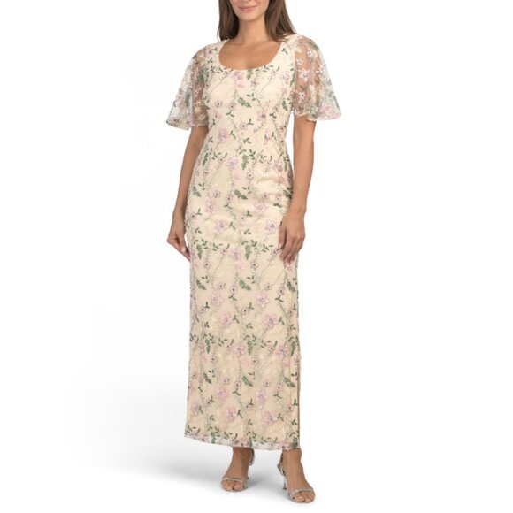 JS COLLECTIONS Nude Multi Hannah Flutter Sleeve Gown - Picture 1 of 2